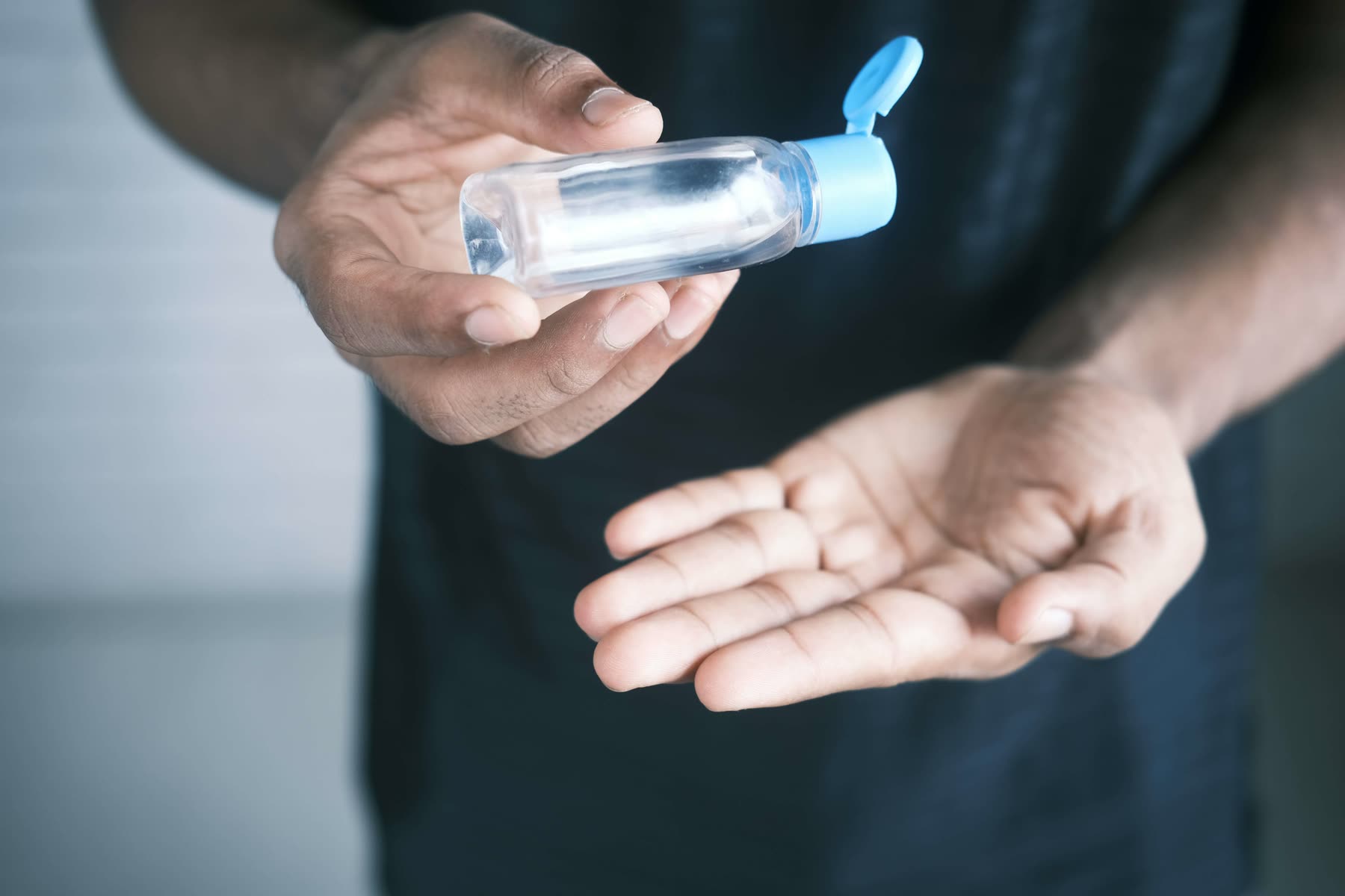 Pump bottle of alcohol-based hand sanitiser